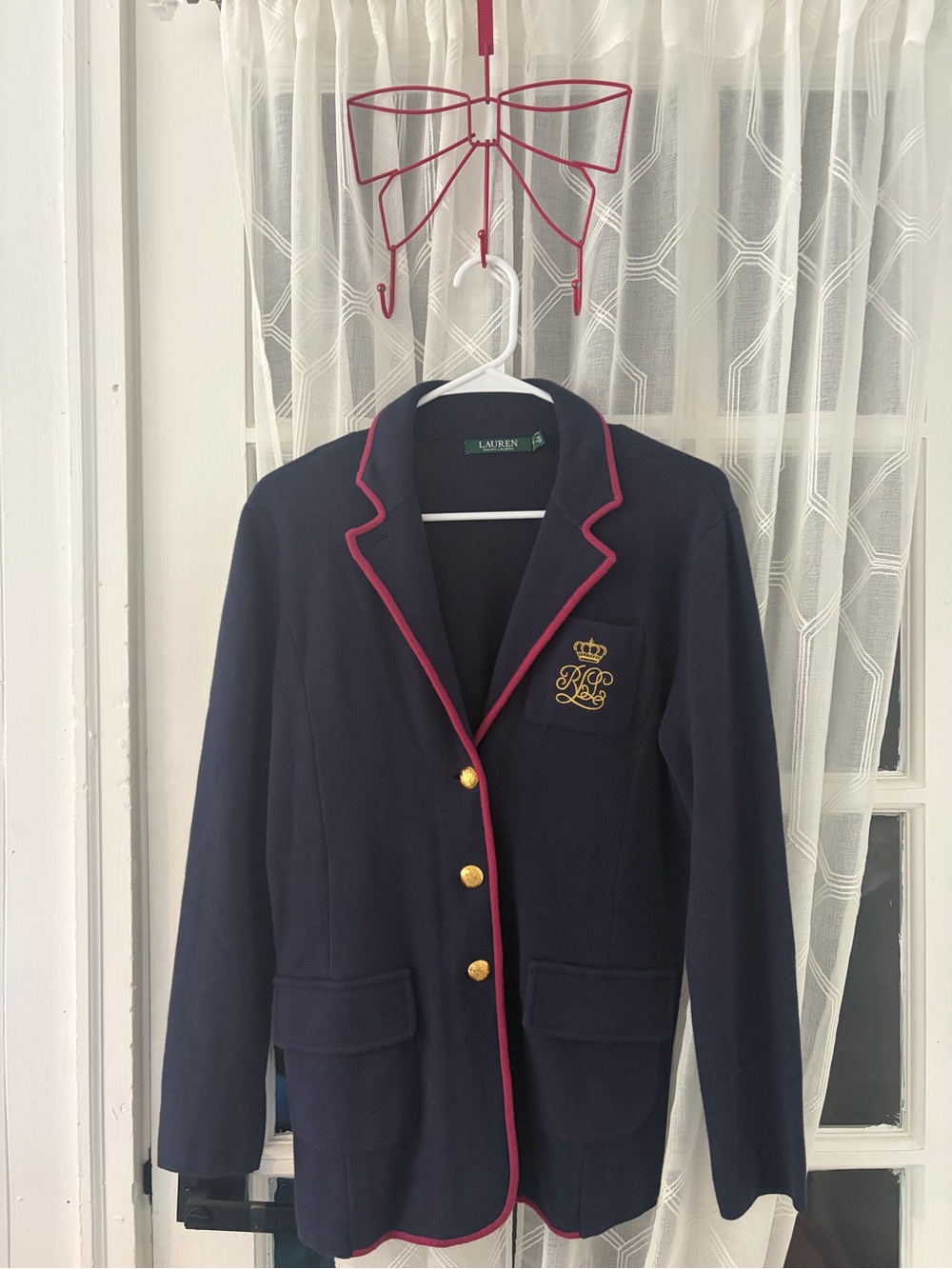 Vintage Ralph Lauren Navy Blazer with Pink Piping
